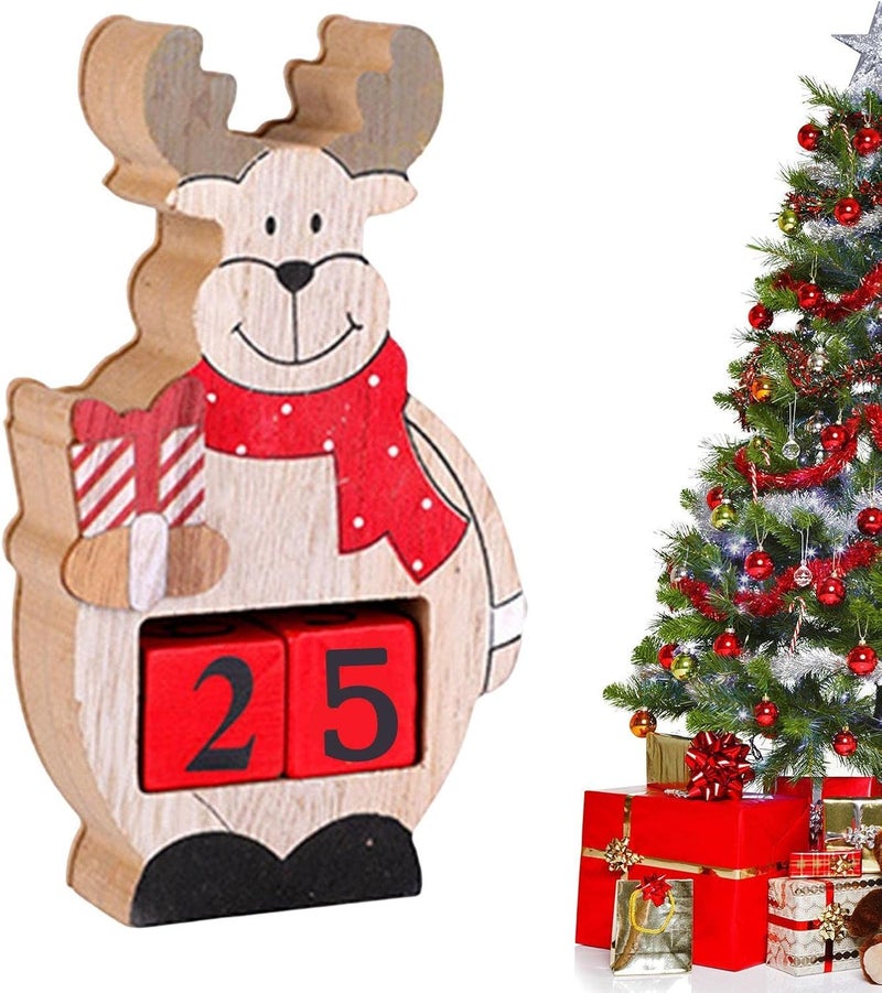 woobles Wood Christmas Advent Calendar - Christmas Wooden Advent Calendar Ornament with Numbers Blocks,Wood Santa Elk Snowman Calendar Statue for Office, Fireplace - Image 5